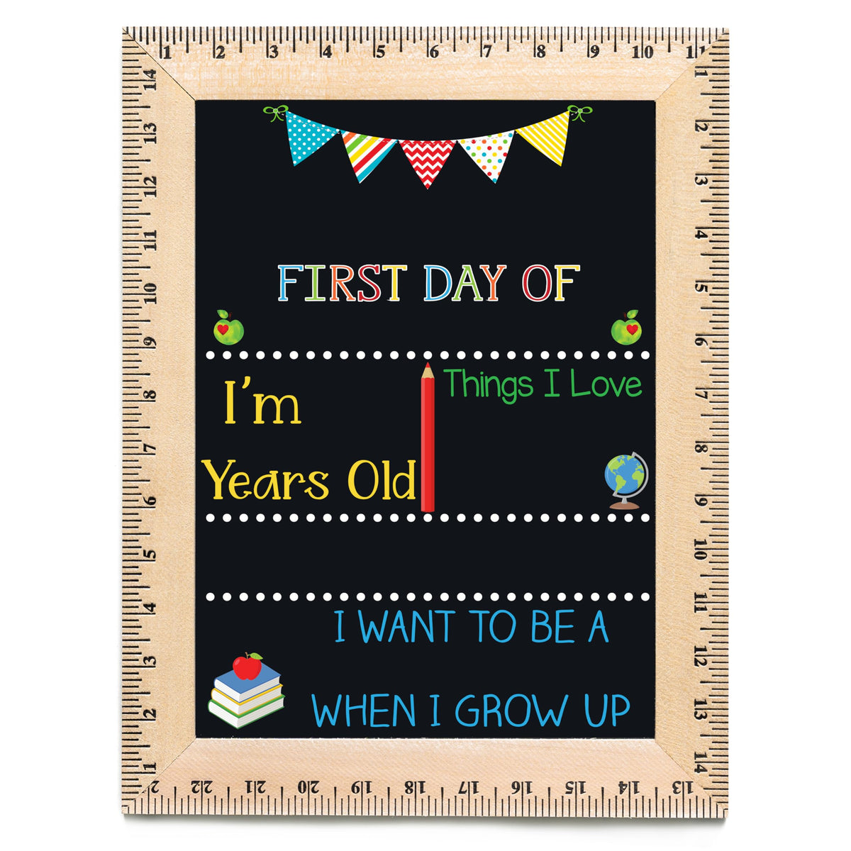 Bloom Owl First Day of School Chalkboard Sign - 11.5"x15" Reusable Back to School Photo Prop with Wooden Ruler Frame for Preschool, Kindergarten, and Beyond (Green Crayon)