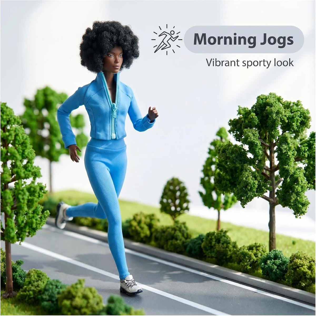 Fashion Doll Blue Yoga Athletic 3-Piece Set with Jacket and Leggings, Includes Sneakers, 1/6 Scale Doll Clothes