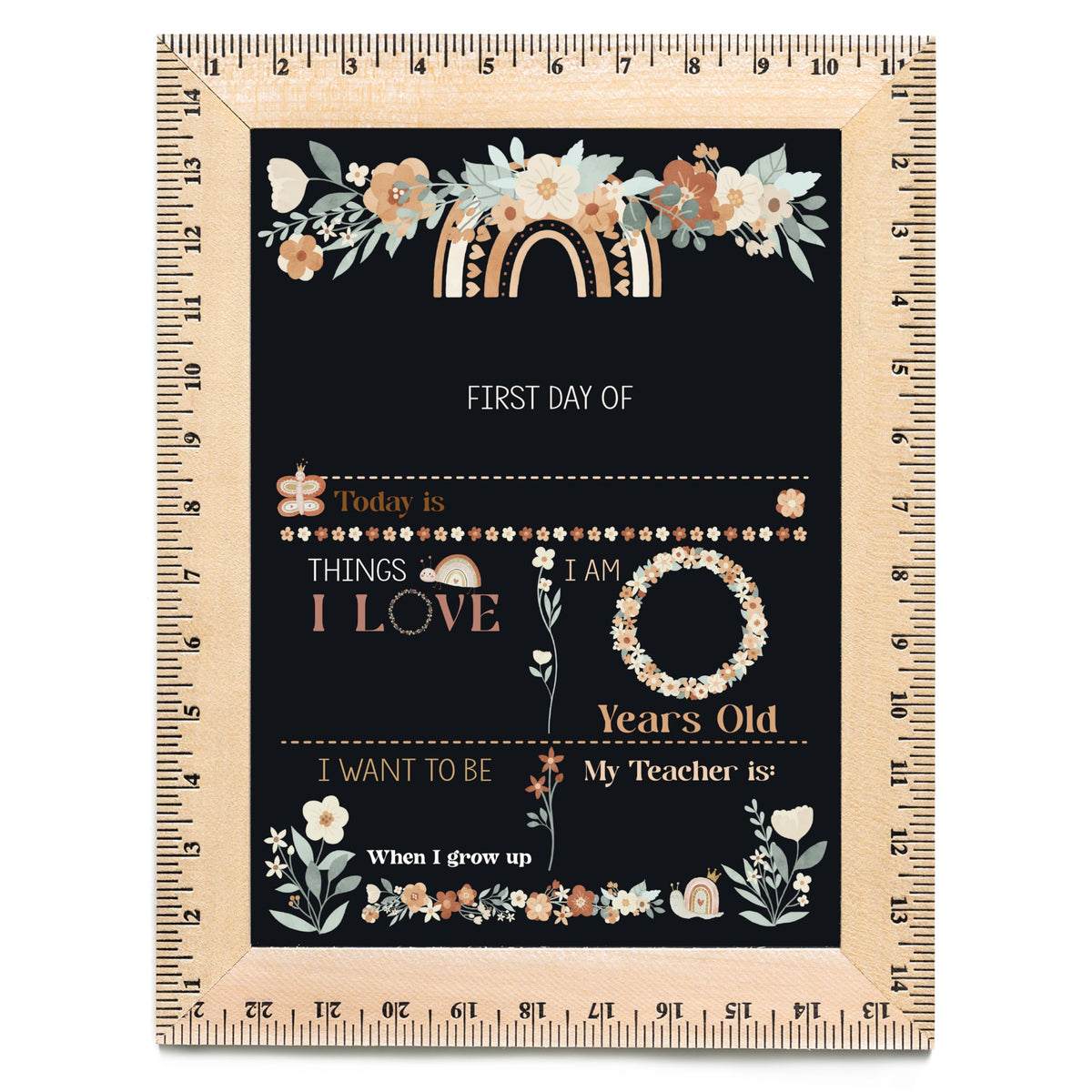 Bloom Owl First Day of School Chalkboard Sign - 11.5"x15" Reusable Back to School Photo Prop with Wooden Ruler Frame for Preschool, Kindergarten, and Beyond (Green Crayon)