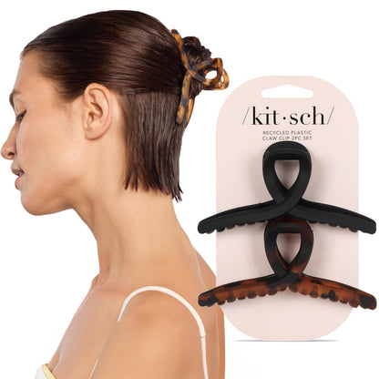 Kitsch Medium Hair Clips for Women - Black and Tort, 2pcs