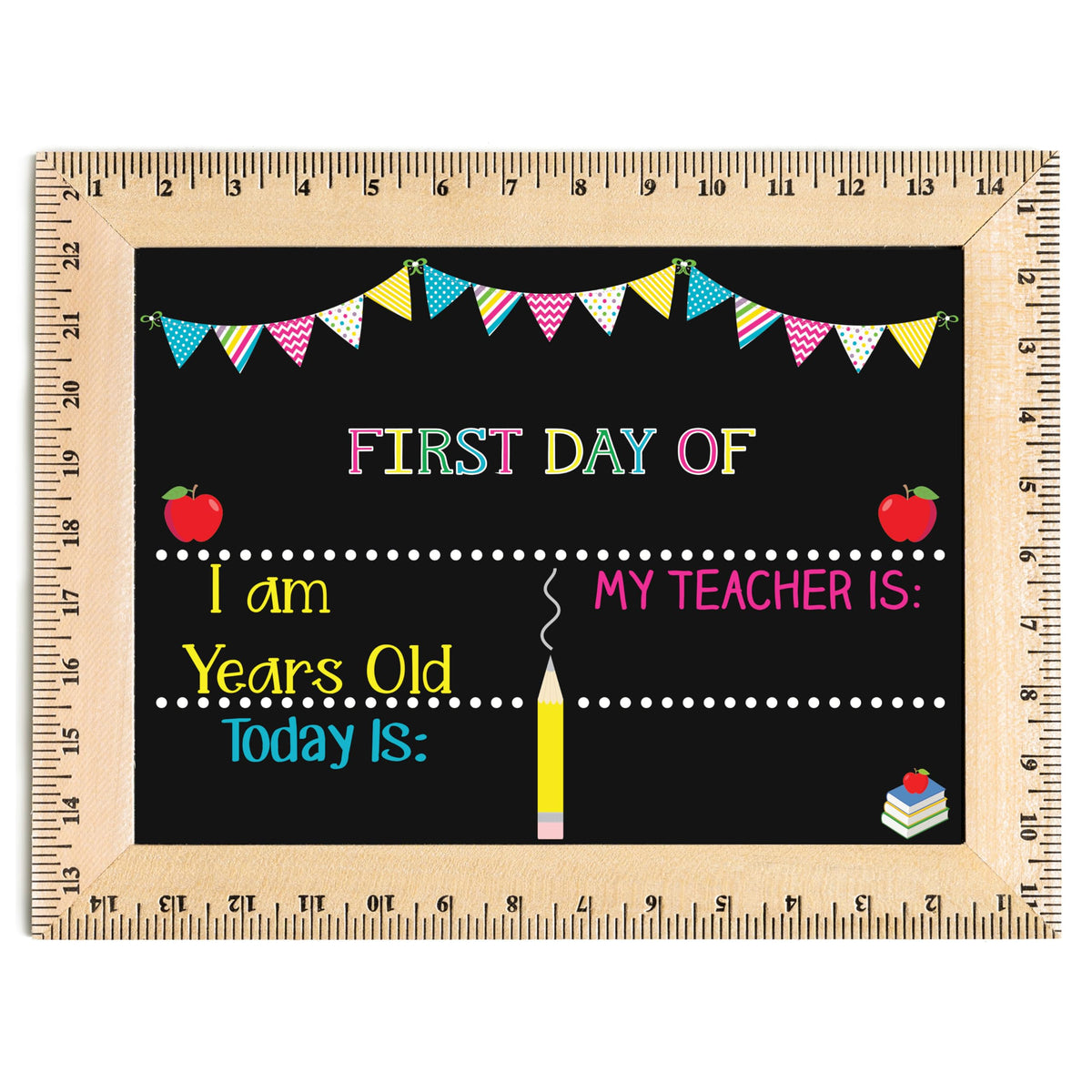 Bloom Owl First Day of School Chalkboard Sign - 11.5"x15" Reusable Back to School Photo Prop with Wooden Ruler Frame for Preschool, Kindergarten, and Beyond (Green Crayon)