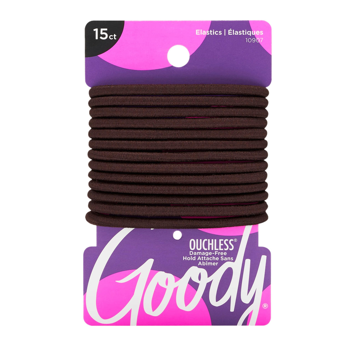 Goody Ouchless Hair Elastics – No Pull, No Breakage, Tangle-Free Hold for Thick, Curly, Coily & Textured Hair – 15 Count, Black, Long-Lasting Ponytail Holders for Women & Men
