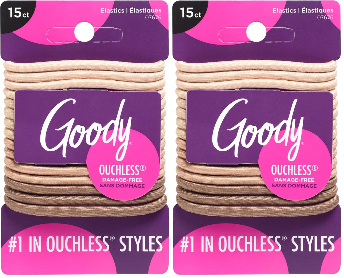 Goody Ouchless Hair Elastics – No Pull, No Breakage, Tangle-Free Hold for Thick, Curly, Coily & Textured Hair – 15 Count, Black, Long-Lasting Ponytail Holders for Women & Men