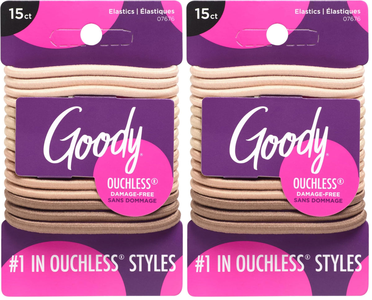 Goody Ouchless Hair Elastics – No Pull, No Breakage, Tangle-Free Hold for Thick, Curly, Coily & Textured Hair – 15 Count, Black, Long-Lasting Ponytail Holders for Women & Men