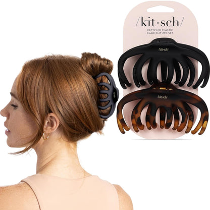 Kitsch Medium Hair Clips for Women - Black and Tort, 2pcs