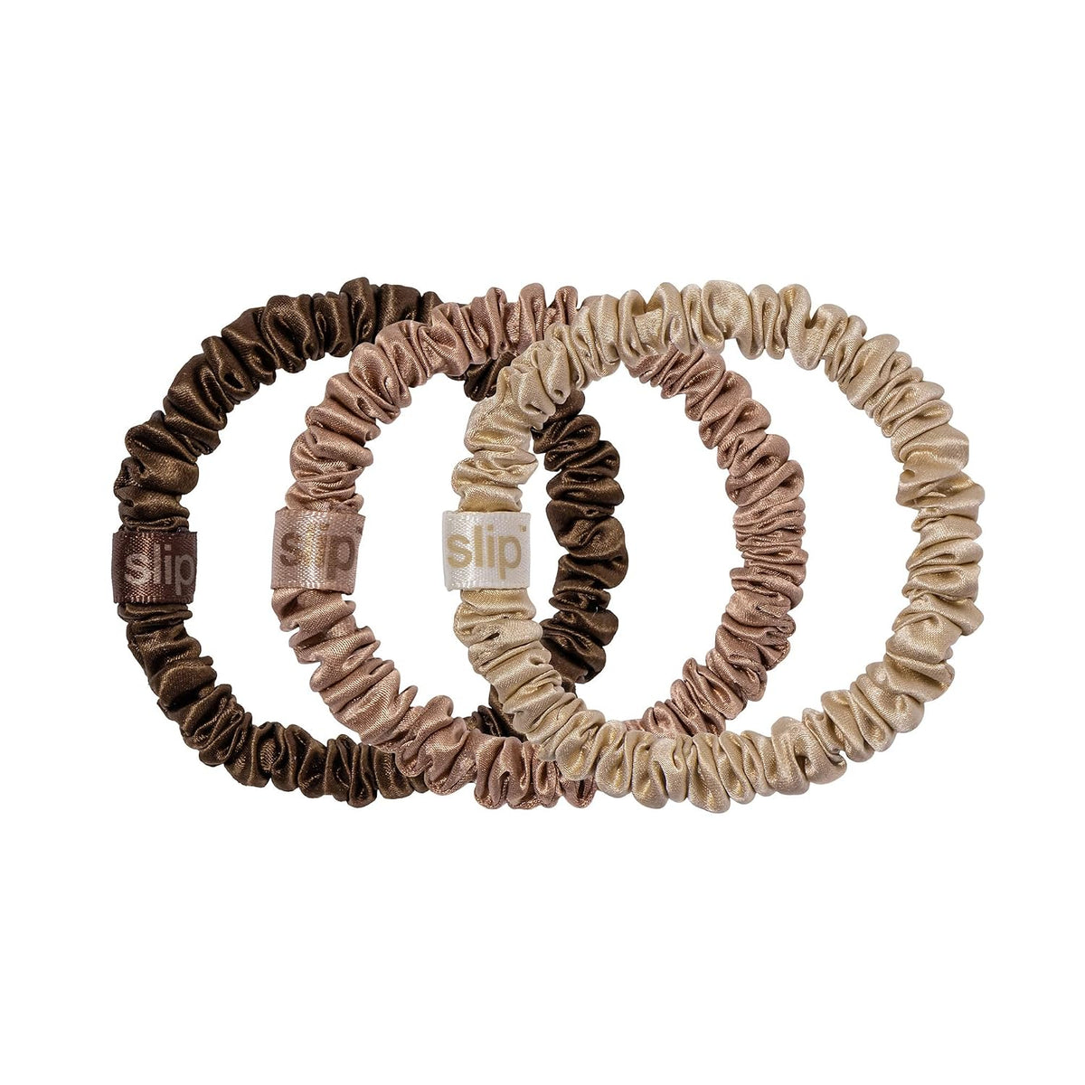 SLIP Silk Hair Ties, Basics Skinny Scrunchies, Set of 3 | Anti-Damage
