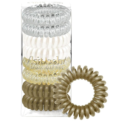 Kitsch Spiral Hair Ties for Women | Ponytail Holders - Brunette, 8 Pcs