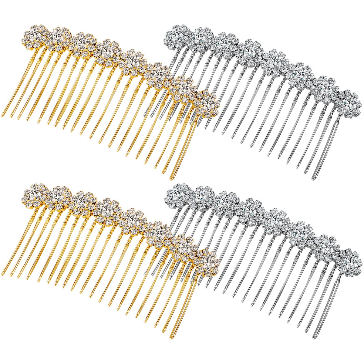 Geosar 4 Pcs Rhinestone Hair Comb for Women, Silver,Gold