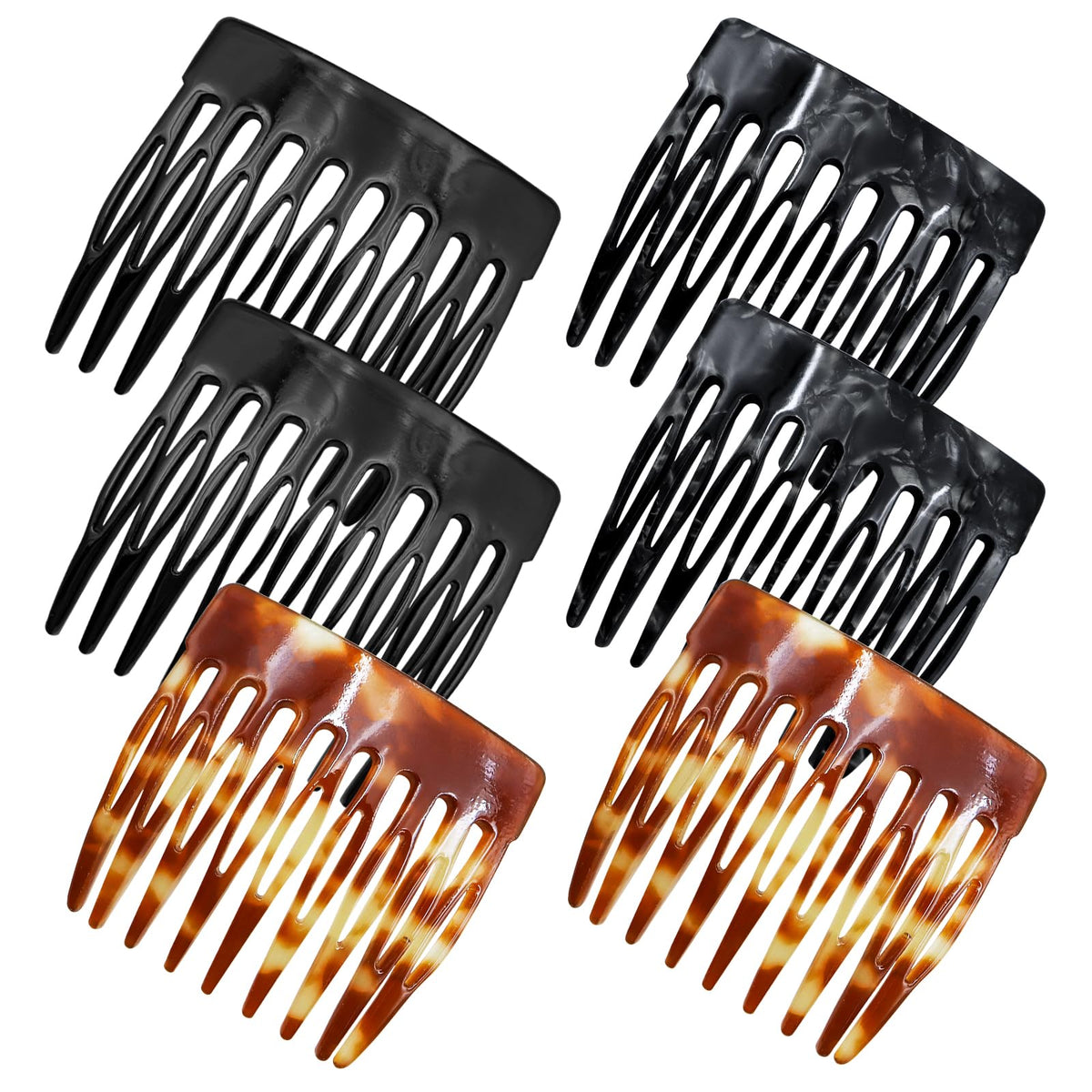 6 Pcs French Hair Side Combs Small Decorative French Twist Hair Styling Accessories, Strong Hold Hair Comb Clips for Women (Black,Tortoise Shell, Acetate)