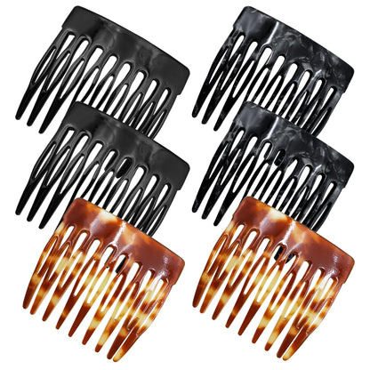 6 Pcs French Hair Side Combs Small Decorative French Twist Hair Styling Accessories, Strong Hold Hair Comb Clips for Women (Black,Tortoise Shell, Acetate)