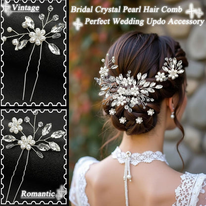 13PCS Bridal Hair Pins Comb Silver Pearl Rhinestone Wedding Women Hairpiece
