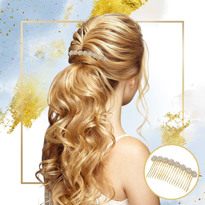 Geosar 4 Pcs Rhinestone Hair Comb for Women, Silver,Gold