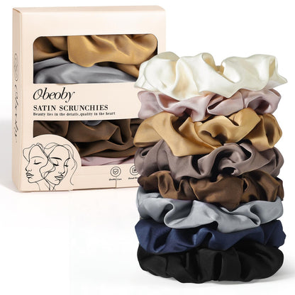 Satin Hair Scrunchies for Women, 8 Pack Satin Hair Ties for Thin Hair