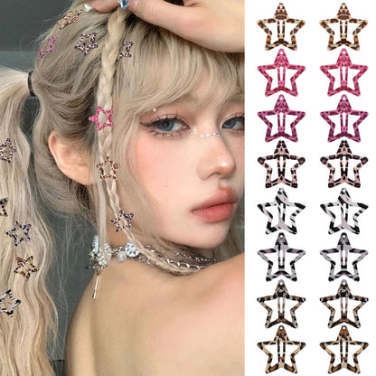 Star Hair Clips 2000s Y2K Snap Hair Barrettes Non Slip Star Hair Accessories Silver Metal Hair Clips for Girls Women -15 PCS 1.57"