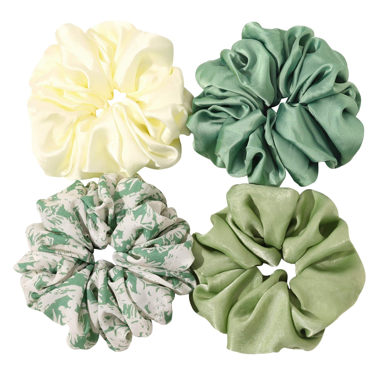 Ivyu Scrunchies Hair Ties, Big Large Scrunchie for Girls Women, Cute Hairties Jumbo Scrunchy For Thick Curl Hair No Crease Hair Accessories Soft Ropes Ponytail Holder, 4 Count, Black, Brown, Beige