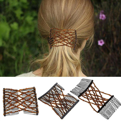 6 Pieces Magic Hair Comb Elastic Beaded Hair Clips Women Stretchy Bride Double Slides Hairpins Combs for Women Ladies Girls DIY Hair Styling Accessories