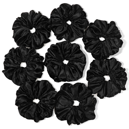 Ivyu Scrunchies Hair Ties, Big Large Scrunchie for Girls Women, Cute Hairties Jumbo Scrunchy For Thick Curl Hair No Crease Hair Accessories Soft Ropes Ponytail Holder, 4 Count, Black, Brown, Beige