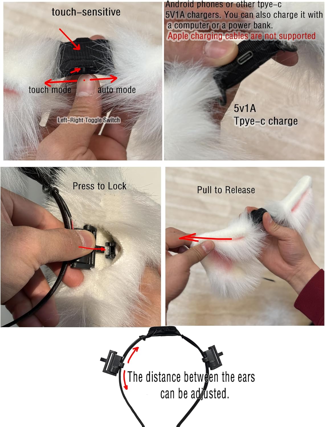 Handmade Electric Ears, Props for Cosplay Games, Suitable for Various Holiday Parties. (Electric Ear Black)