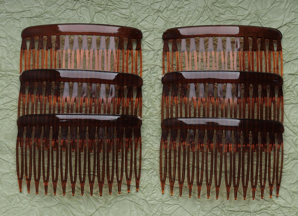 6 Pcs 14 Teeth Hair Side Comb Twist French Vintage 7x5 cm (Dark Brown)