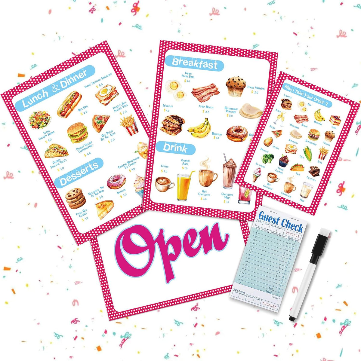 6 Pcs Play Restaurant Menus for Kids Pretend Restaurant Order Pad Food Menu