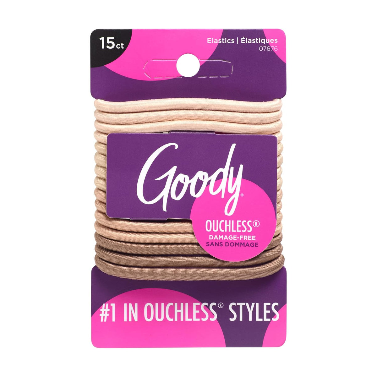 Goody Ouchless Hair Elastics – No Pull, No Breakage, Tangle-Free Hold for Thick, Curly, Coily & Textured Hair – 15 Count, Black, Long-Lasting Ponytail Holders for Women & Men