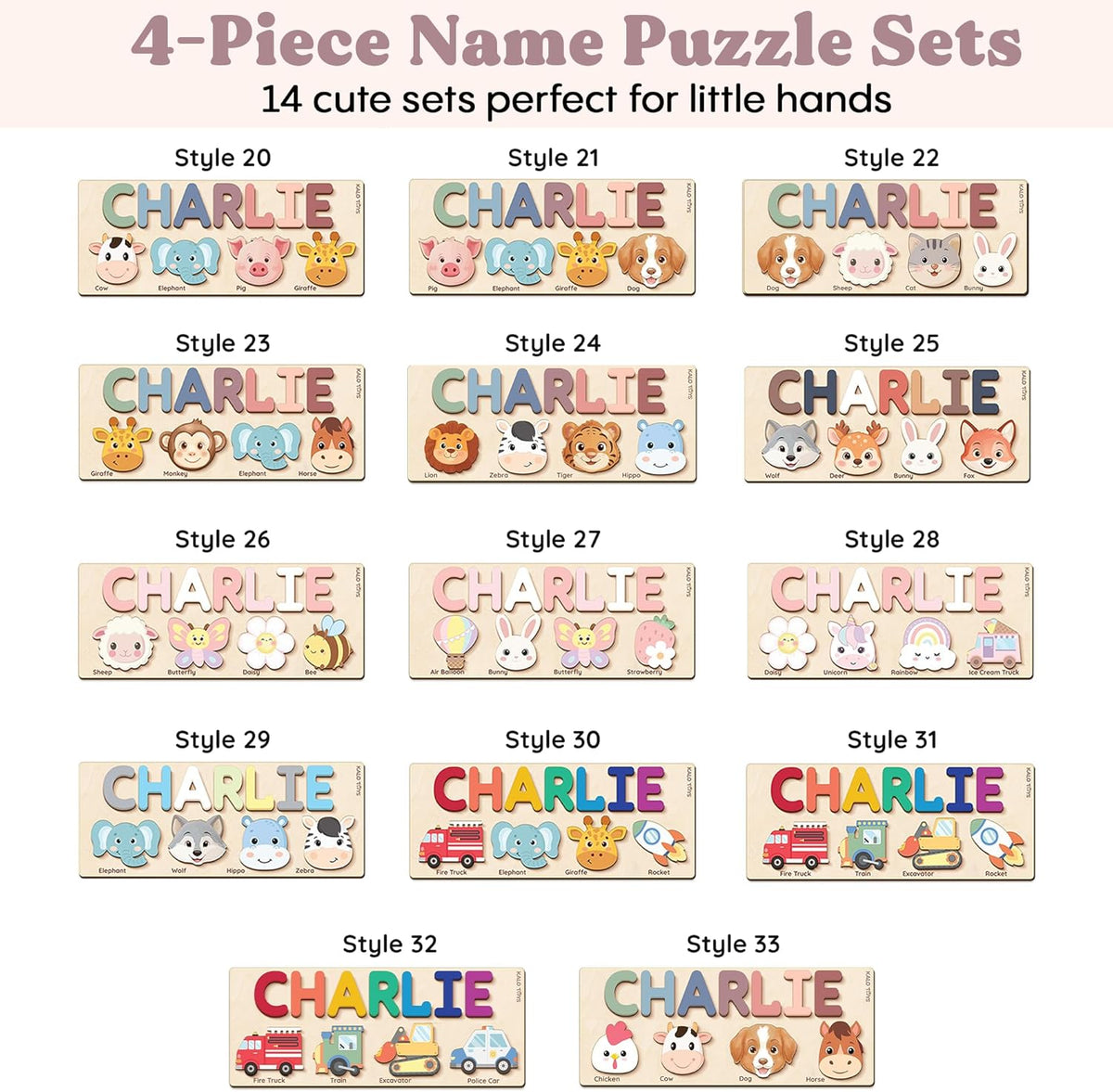 Personalized Name Puzzle for Toddlers 1-3 | Custom Wooden Baby Girl Gift with 48 Animal Art Sets | 1st Birthday Gift for Girls | Personalized Baby Boy & Girl Gifts Keepsake