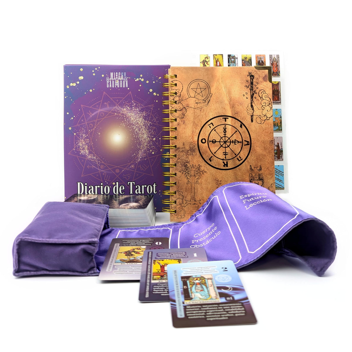 Witchy Cauldron Tarot Learning Kit in Spanish – Cartas de Tarot para Principiantes – Includes Spanish Deck, Journal, Wrap, Stickers – Ideal for Beginners and Enthusiasts (Azul)