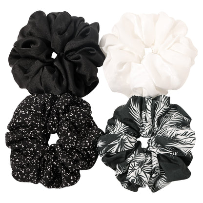 Ivyu Scrunchies Hair Ties, Big Large Scrunchie for Girls Women, Cute Hairties Jumbo Scrunchy For Thick Curl Hair No Crease Hair Accessories Soft Ropes Ponytail Holder, 4 Count, Black, Brown, Beige
