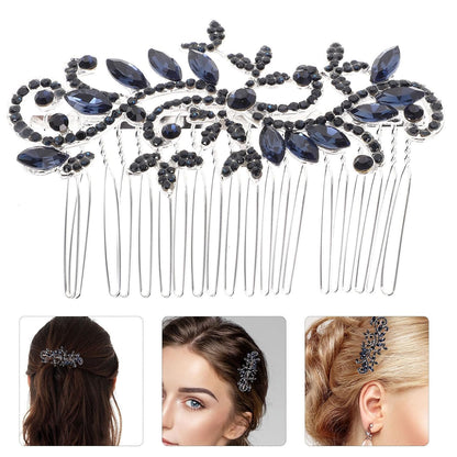Lurrose Wedding Hair Comb Blue Rhinestone Hair Comb Hairpin Bride Vintage Flower Crystal Overtone Bridal Accessories for Bridal Bridesmaid
