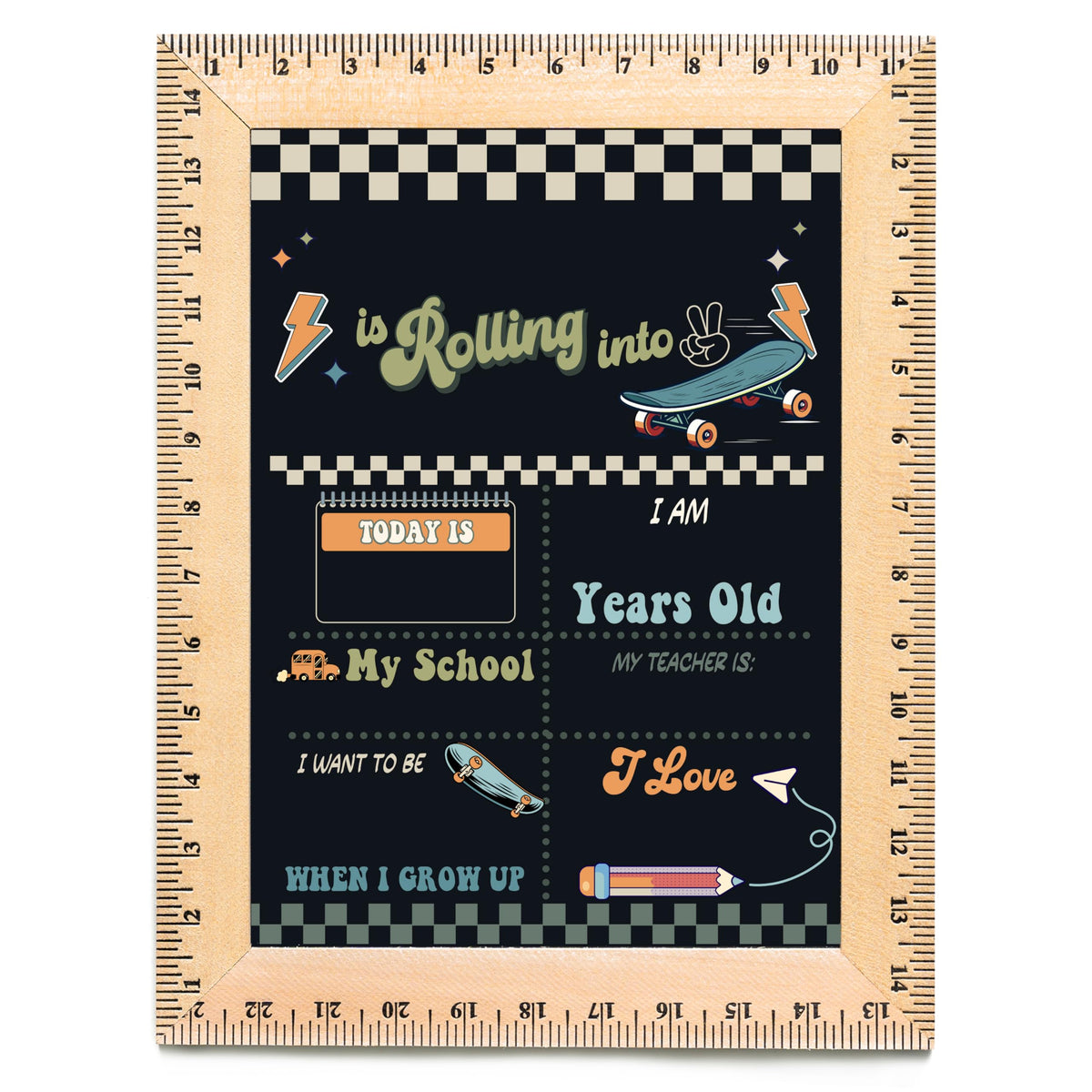 Bloom Owl First Day of School Chalkboard Sign - 11.5"x15" Reusable Back to School Photo Prop with Wooden Ruler Frame for Preschool, Kindergarten, and Beyond (Green Crayon)