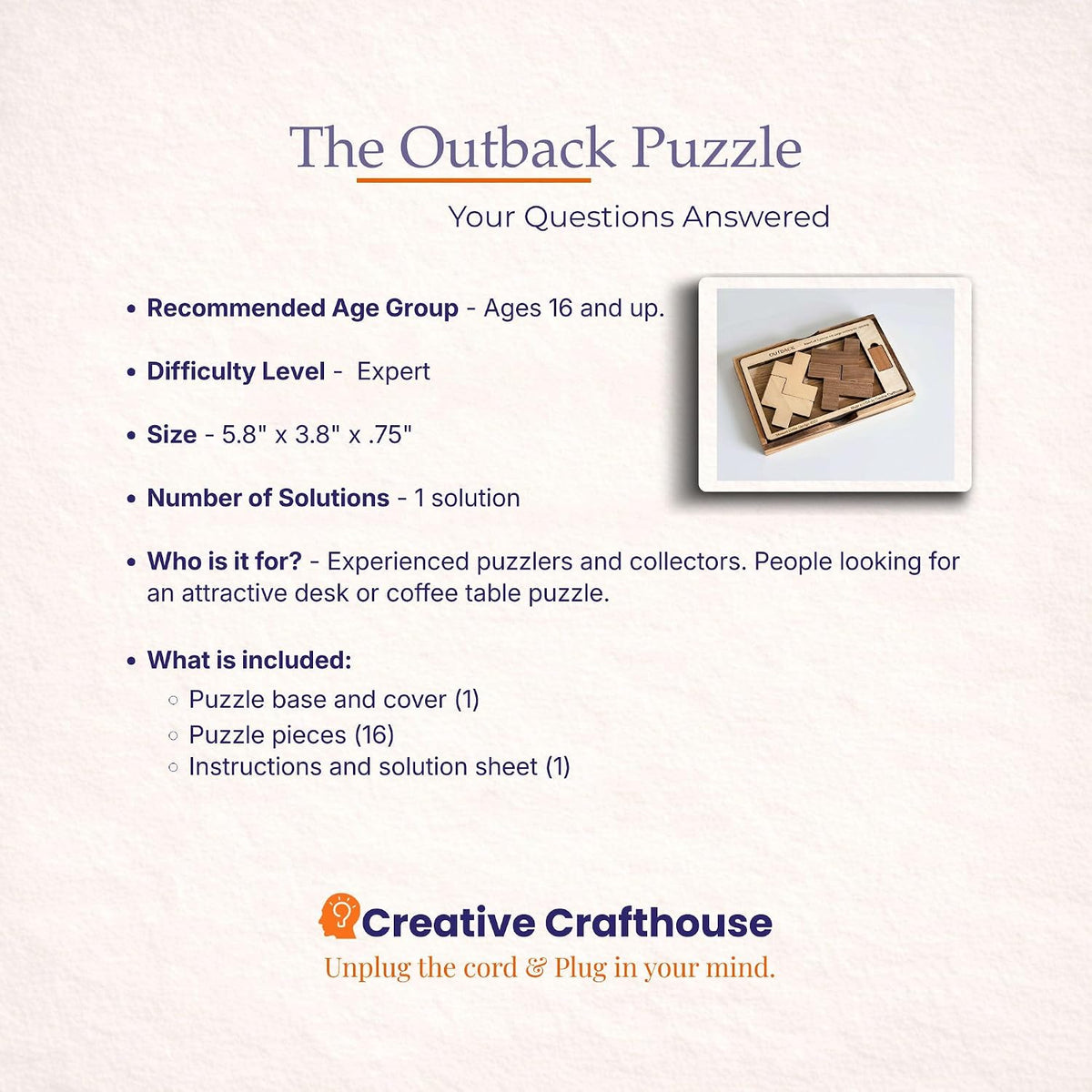 Creative Crafthouse Outback Puzzle, Stewart Coffin Wood Brain Teaser, Hard