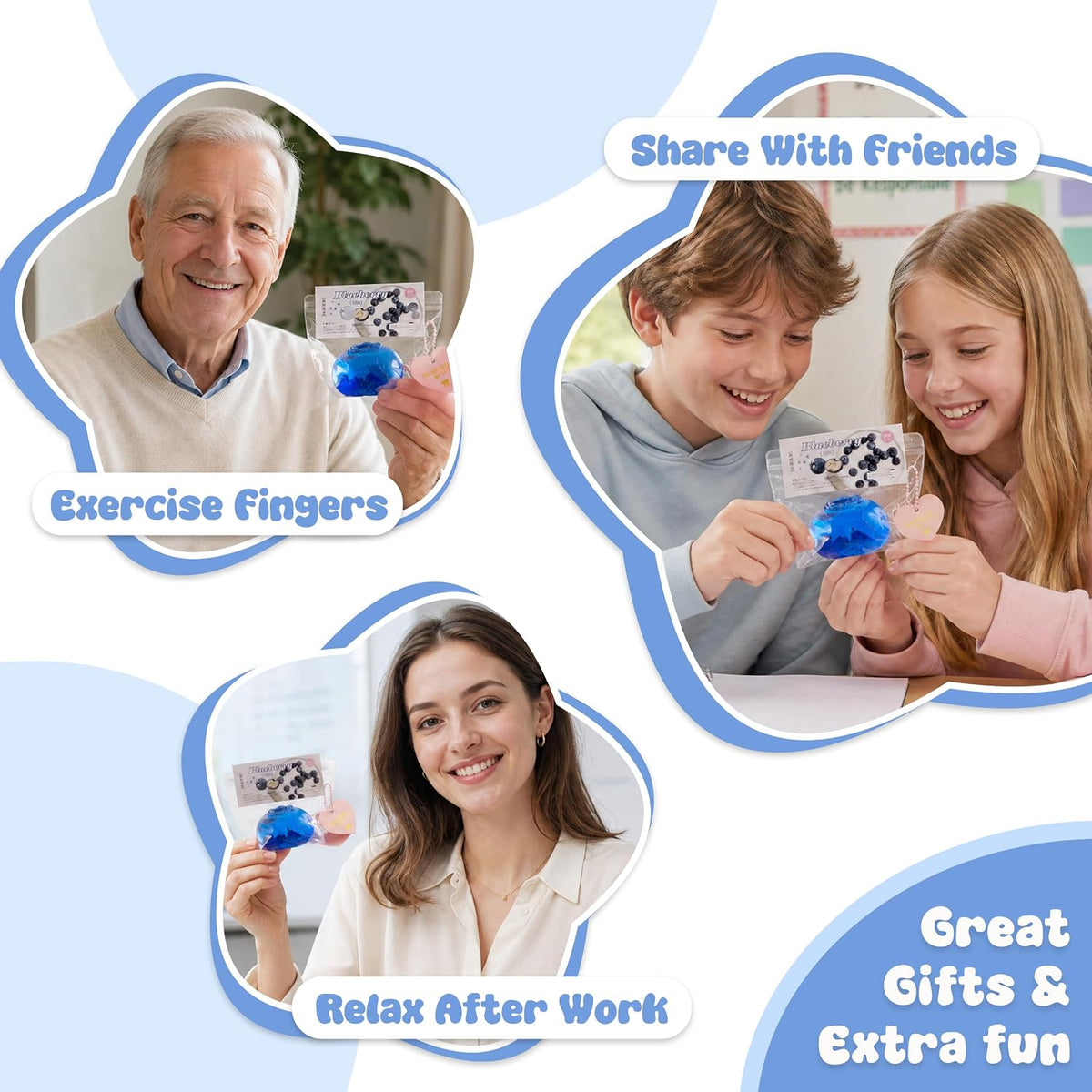 Taba Blueberry Squishy, Sticky Squeeze Fidget Toy,for 3+ Kids & Adults