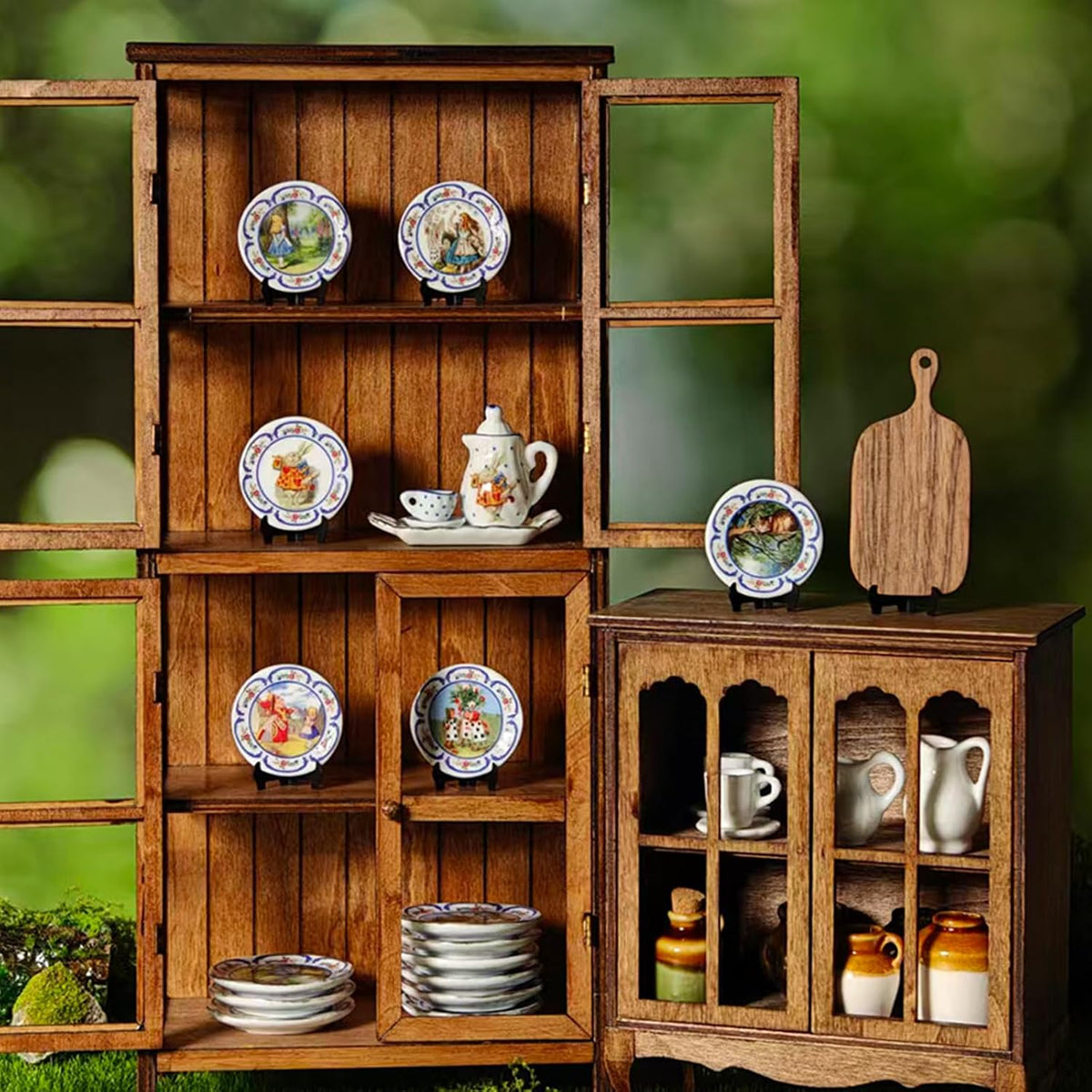 6PCS Handcrafted Miniature Ceramic Plates in 1:12 or 1:6 Scale, Vintage Porcelain Playhouse Dishes (Alice, 3CM)