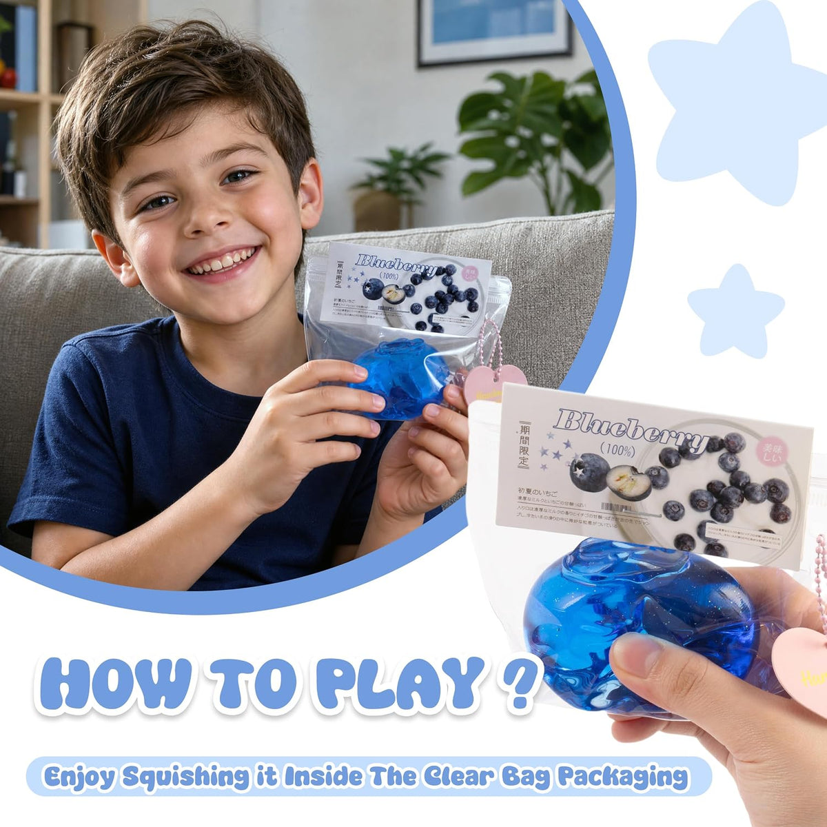 Taba Blueberry Squishy, Sticky Squeeze Fidget Toy,for 3+ Kids & Adults