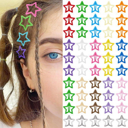 Star Hair Clips 2000s Y2K Snap Hair Barrettes Non Slip Star Hair Accessories Silver Metal Hair Clips for Girls Women -15 PCS 1.57"