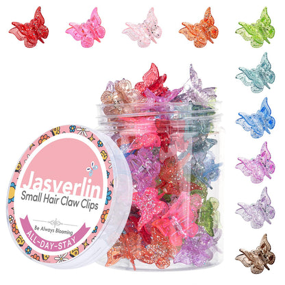 JASVERLIN Glitter Butterfly Hair Claw Clips, Y2K Hair Accessories 50 Pcs