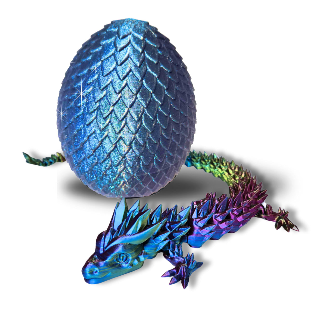 20" Articulated 3D Printed Dragon with Surprise Egg – Flexible Fidget Toy for Kids & Teens, Dragon Egg, Mythical Figurine (Rainbow with Black Egg)