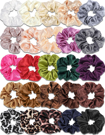 Satin Scrunchies for Women,Silk Hair Ties Fashion Soft Ties and Bands,Elastic Ponytail Holders No Damage Hair Accessories Thick Hair Styling - 20 Pcs Dark Color