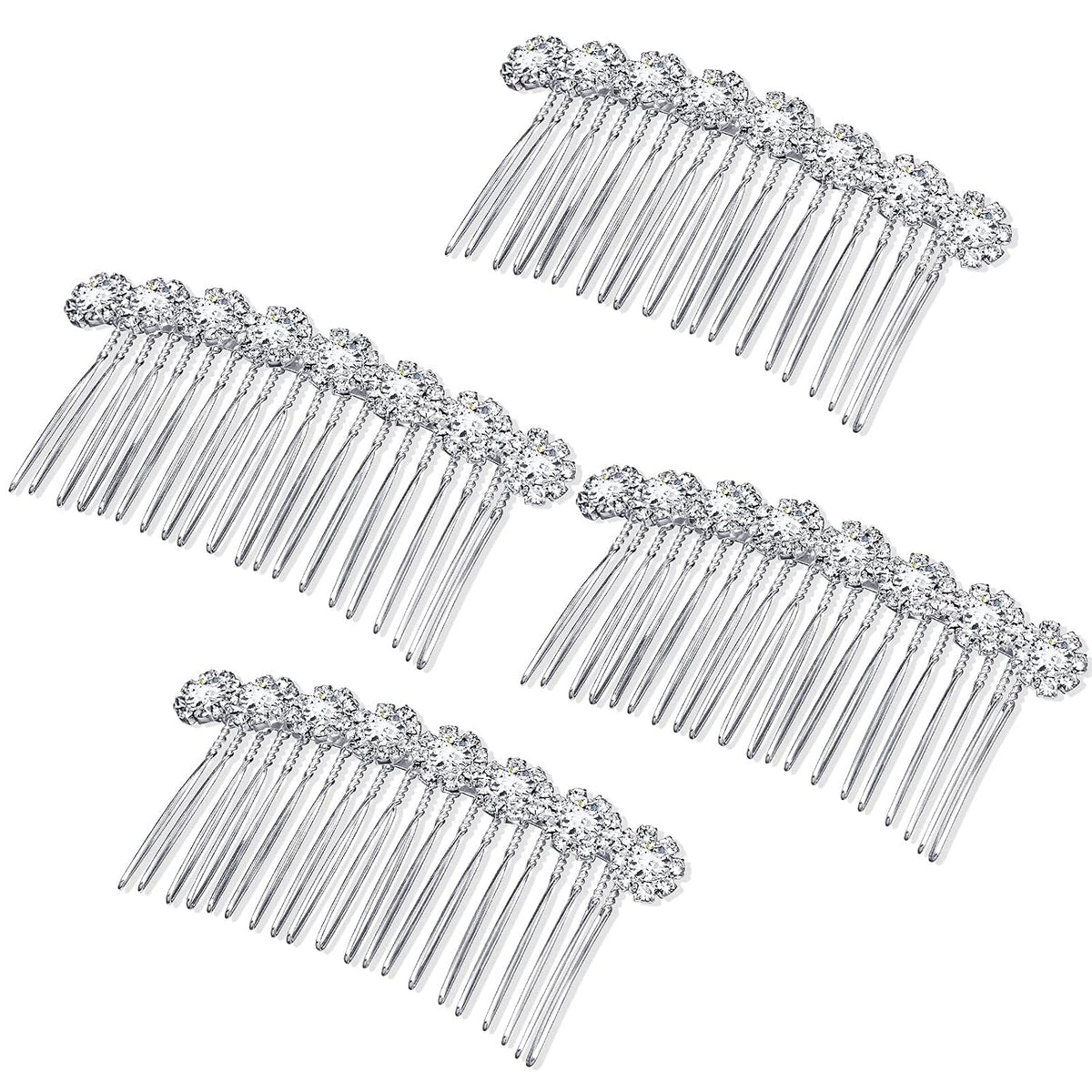 Geosar 4 Pcs Rhinestone Hair Comb for Women, Silver