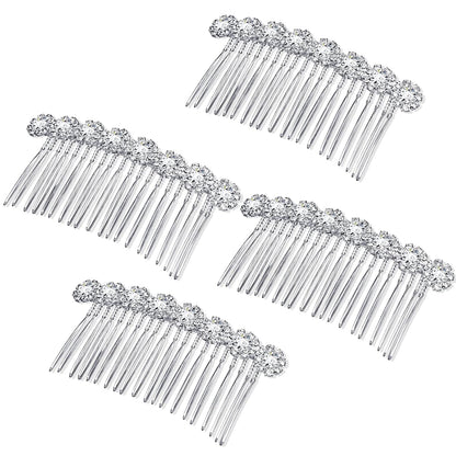 Geosar 4 Pcs Rhinestone Hair Comb for Women, Silver