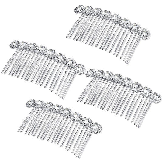 Geosar 4 Pcs Rhinestone Hair Comb for Women, Silver