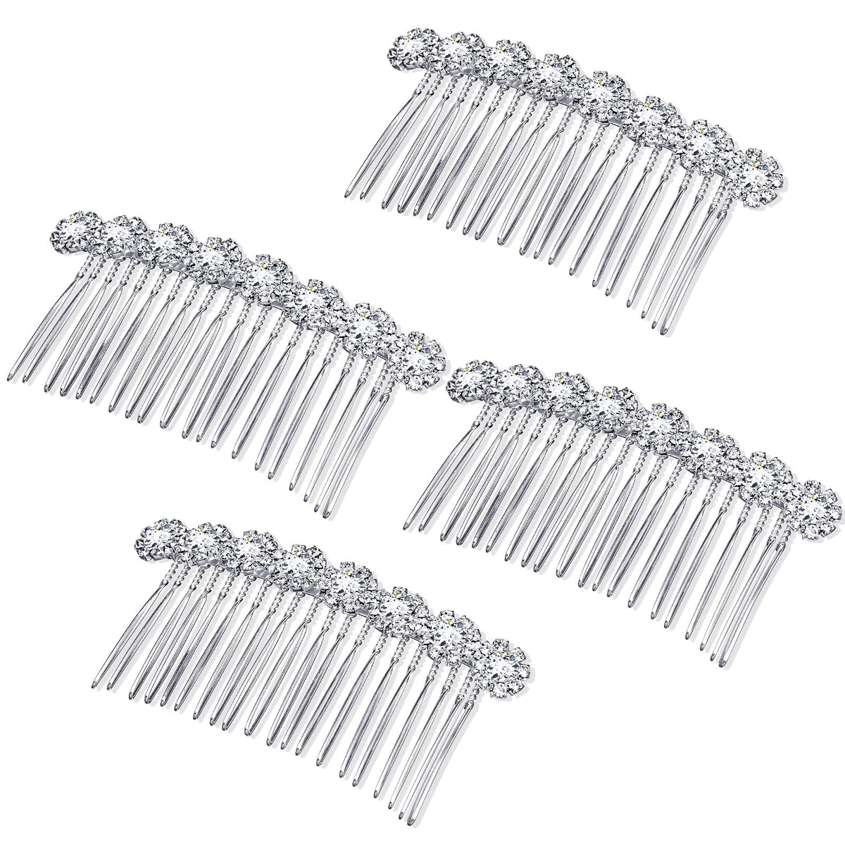 Geosar 4 Pcs Rhinestone Hair Comb for Women, Silver