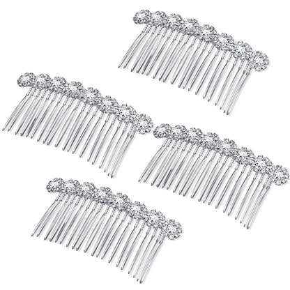 Geosar 4 Pcs Rhinestone Hair Comb for Women, Silver,Gold