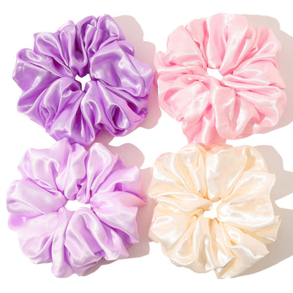 Ivyu Scrunchies Hair Ties, Big Large Scrunchie for Girls Women, Cute Hairties Jumbo Scrunchy For Thick Curl Hair No Crease Hair Accessories Soft Ropes Ponytail Holder, 4 Count, Black, Brown, Beige
