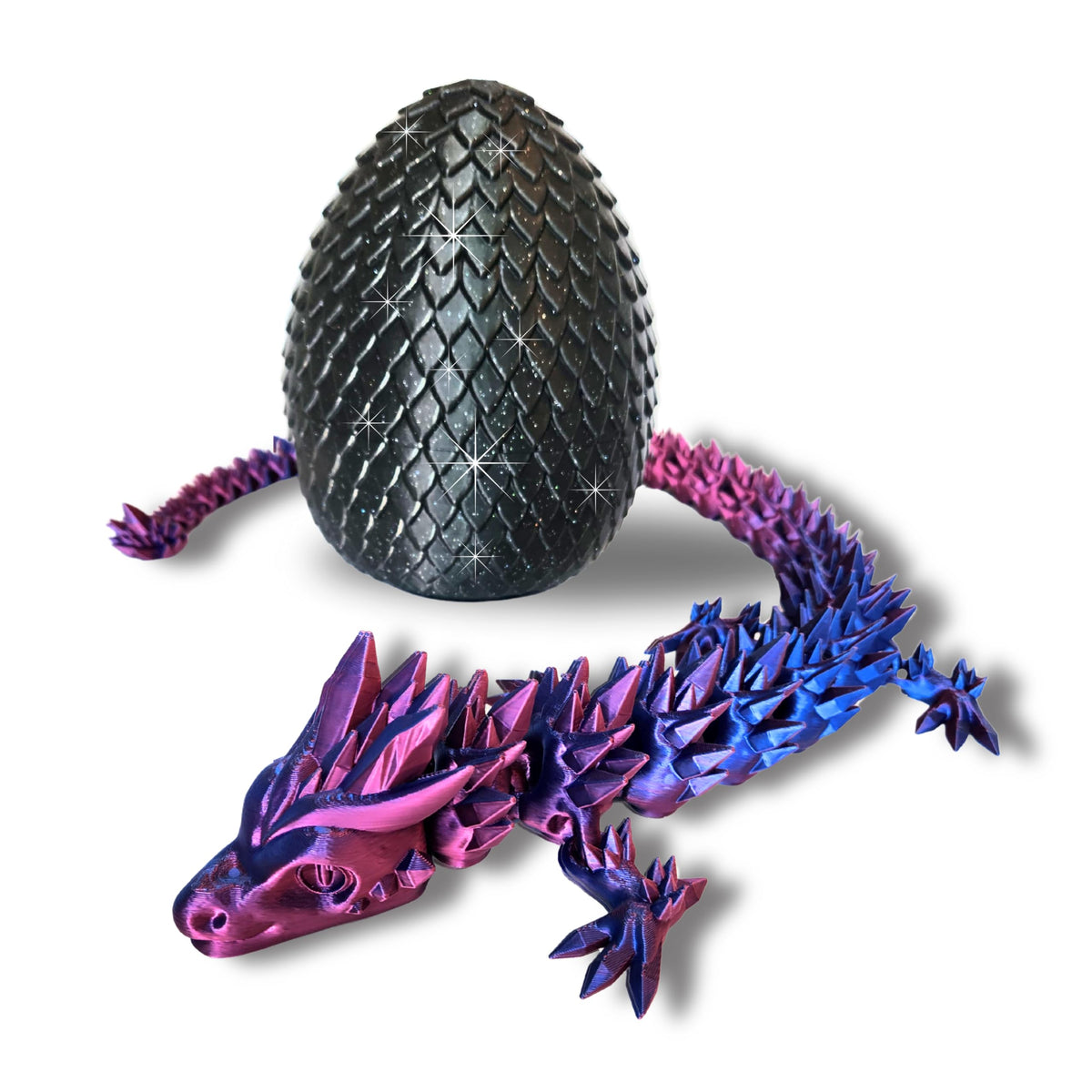 20" Articulated 3D Printed Dragon with Surprise Egg – Flexible Fidget Toy for Kids & Teens, Dragon Egg, Mythical Figurine (Rainbow with Black Egg)