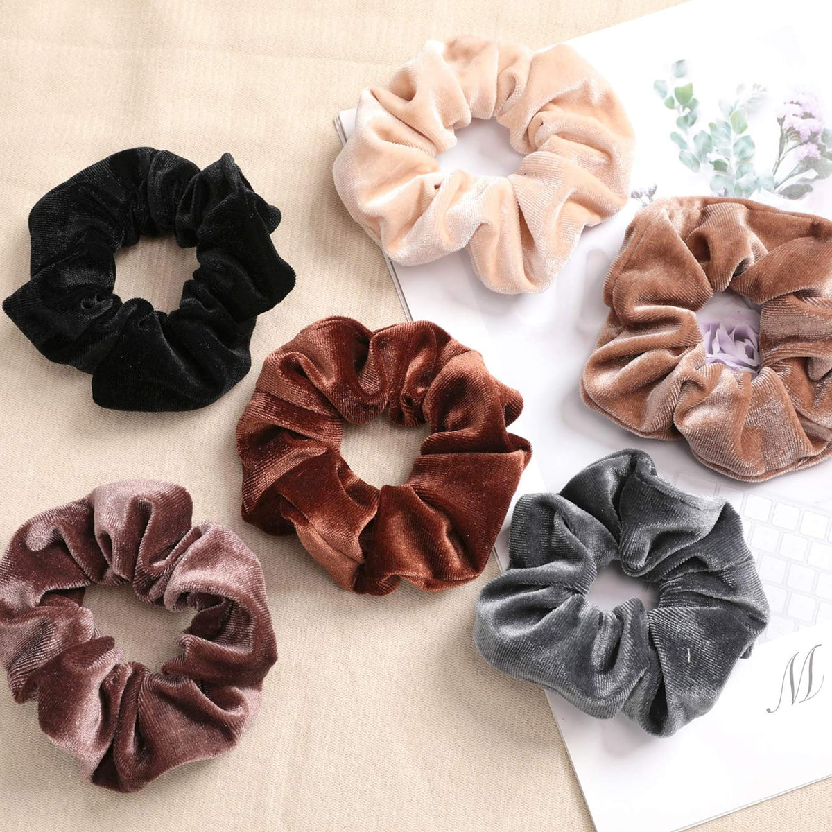 IVARYSS Scrunchies for Women, 12 Pcs Neutral Velvet Scrunchies for Hair, Classic Elastic Thick Scrunchy Hair Bands Ties, Soft Ropes Ponytail Holder Hair Accessories