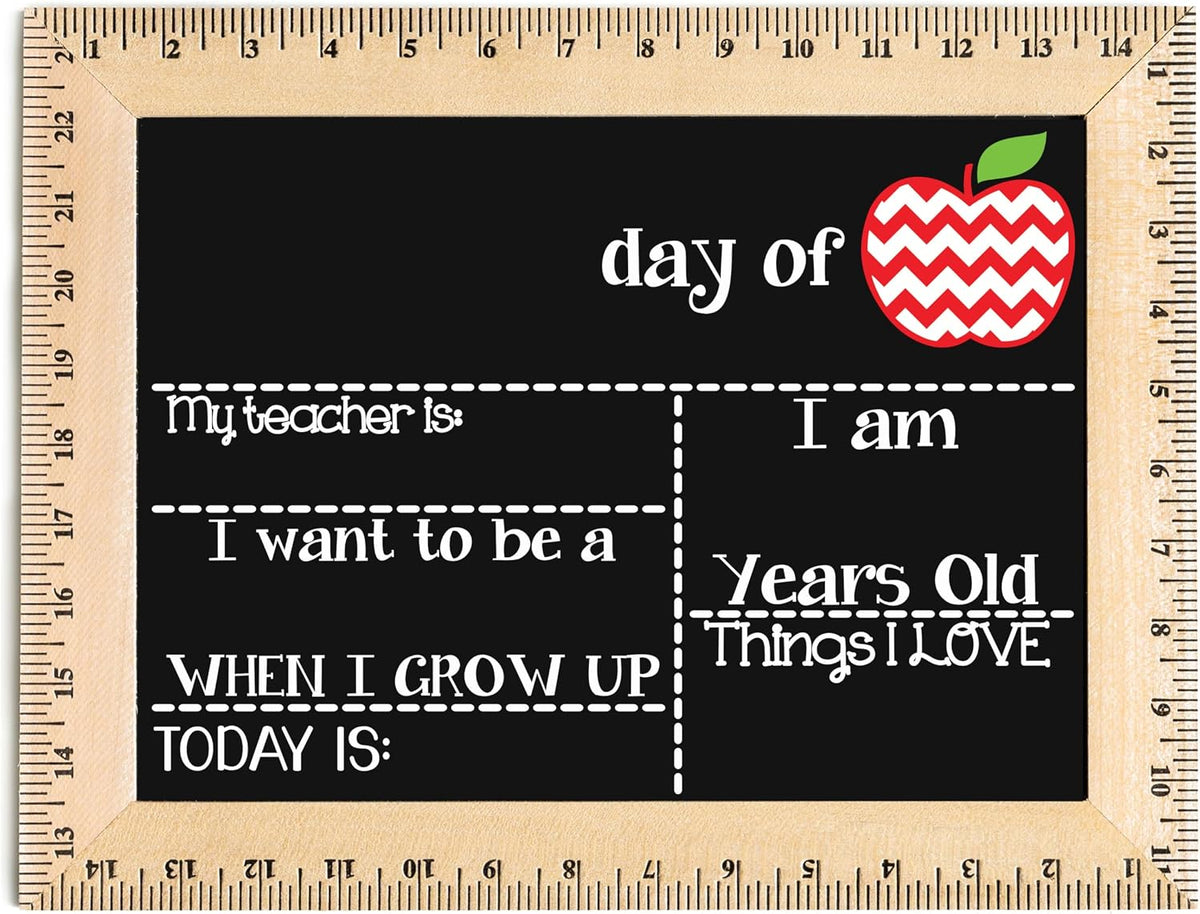 Bloom Owl First Day of School Chalkboard Sign - 11.5"x15" Reusable Back to School Photo Prop with Wooden Ruler Frame for Preschool, Kindergarten, and Beyond (Green Crayon)