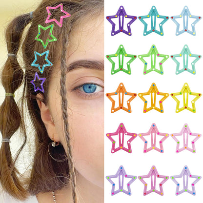 Star Hair Clips 2000s Y2K Snap Hair Barrettes Non Slip Star Hair Accessories Silver Metal Hair Clips for Girls Women -15 PCS 1.57"