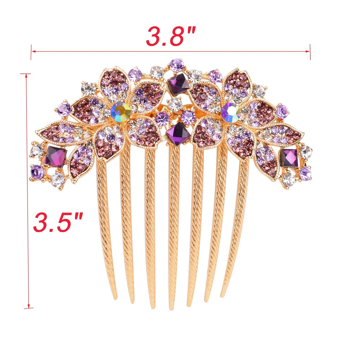 Women Rhinestone Inlaid Flower Hair Comb Hairpin Barrette Accessory,Also Perfect Mother's Day Gifts for Mom (Purple)
