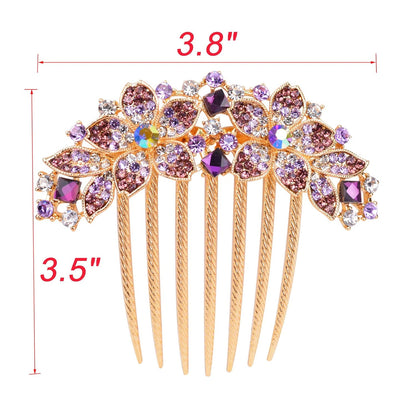 Women Rhinestone Inlaid Flower Hair Comb Hairpin Barrette Accessory,Also Perfect Mother's Day Gifts for Mom (Purple)